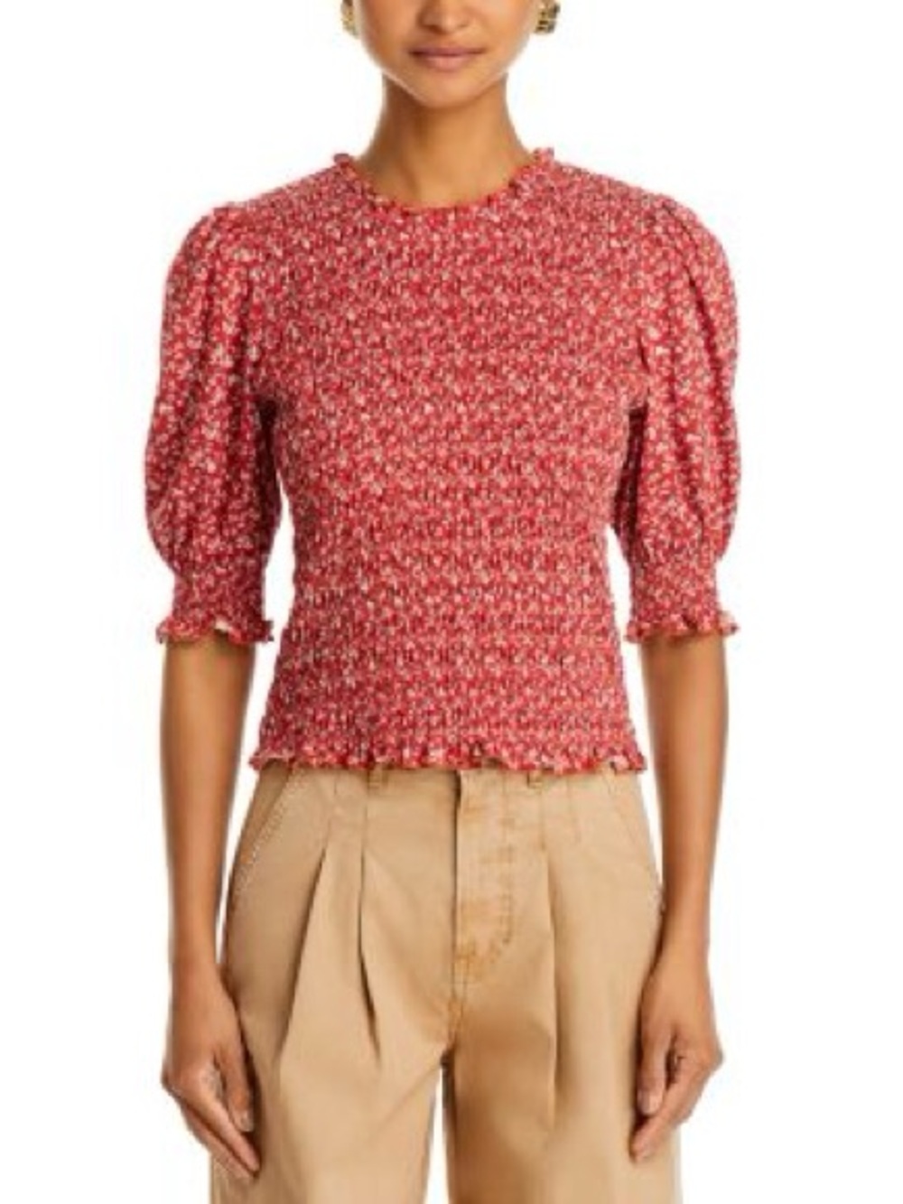 Veronica Beard Langston Smocked Puff Sleeve Top